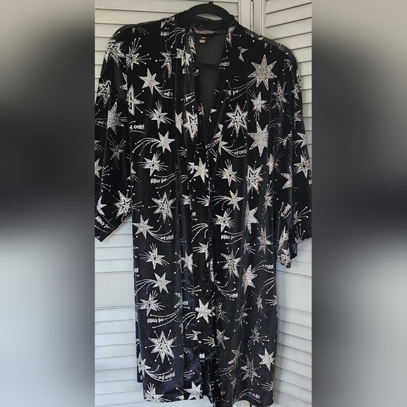 Victoria's Srcret Black Velvet Star Glitter Limited Edition Robe Kimono M/L - Picture 3 of 11